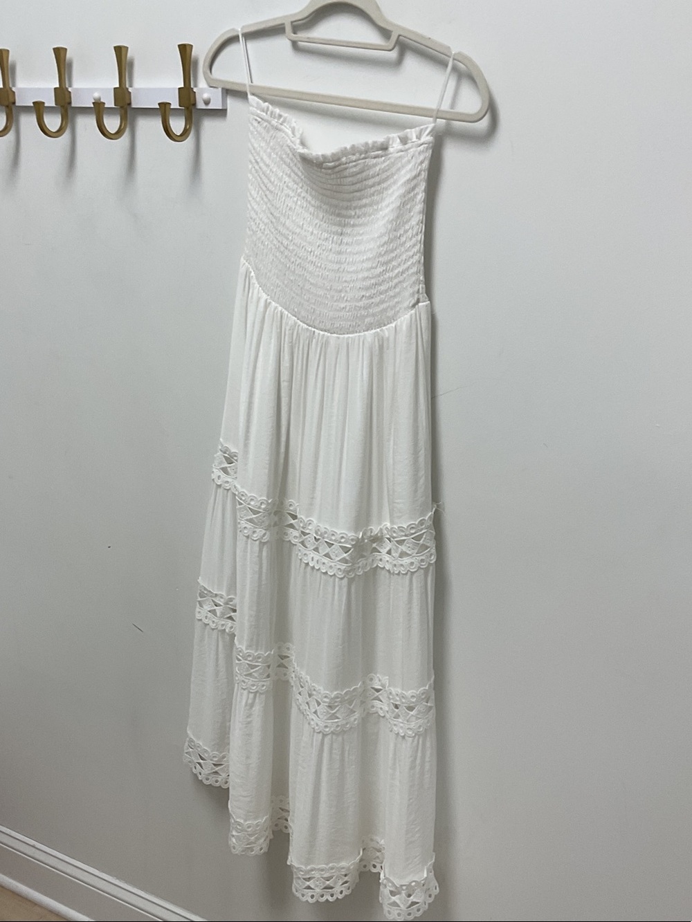 Elan cotton White Strapless Maxi Dress with Lace Trim
